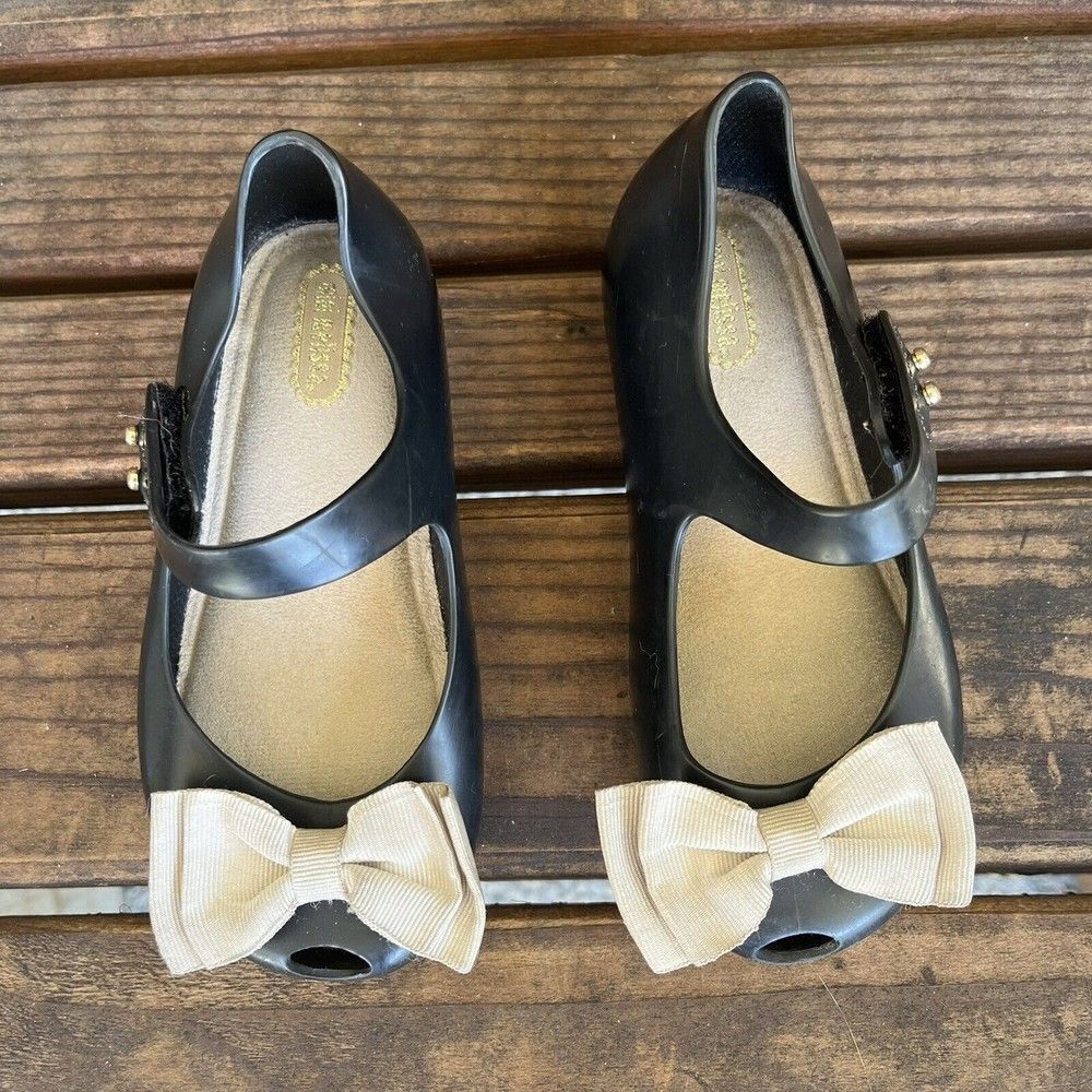 Mini Melissa Black Ultragirl Sweet Bow Mary Jane Shoes Toddler Girls Size 9